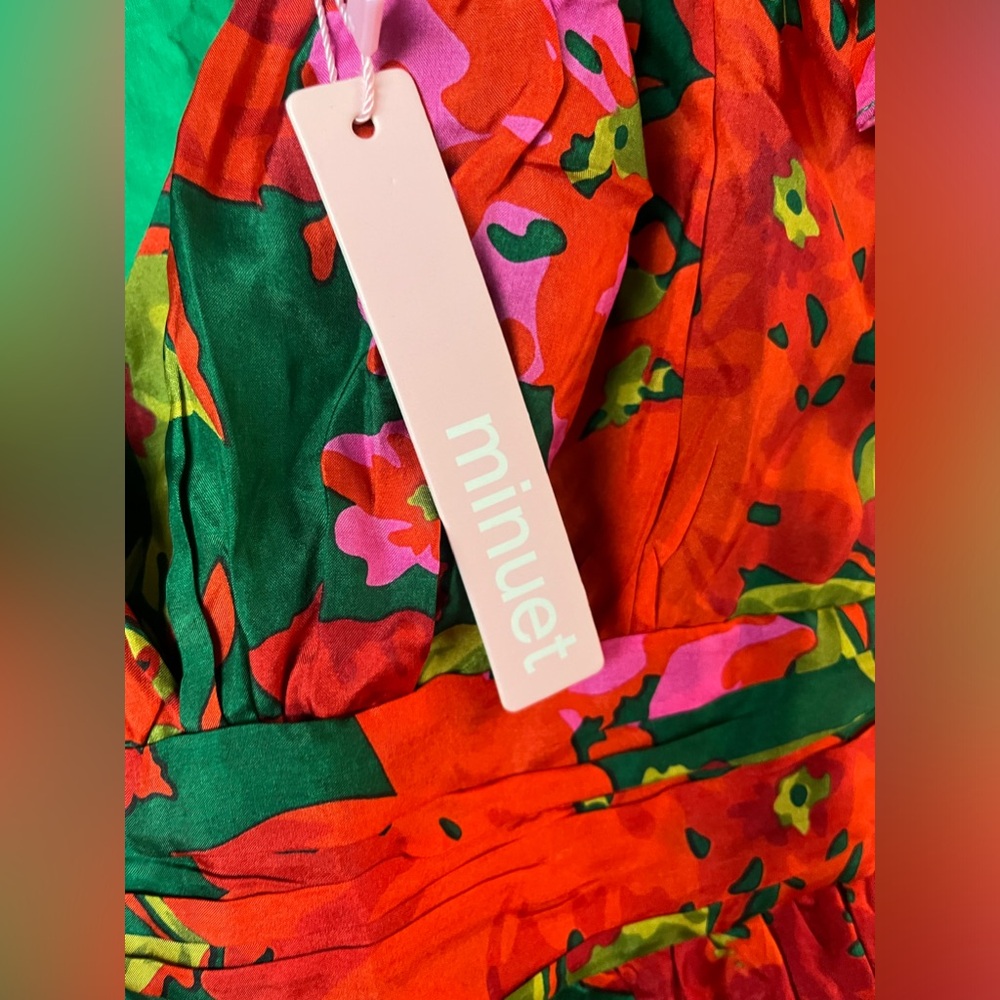 Floral V-Neck Dress - Red, Green, Pink - Picture 2 of 10